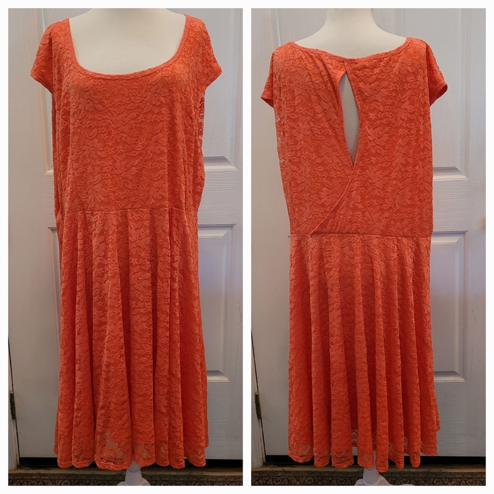 Torrid Dress Pink Coral Lace Summer Spring Open Back Fit N Flare Skater 4 4X
